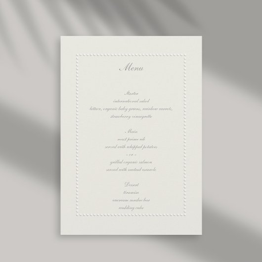 Faux Embossed Beaded Lijst Ecru Elegant Huwelijk Menu