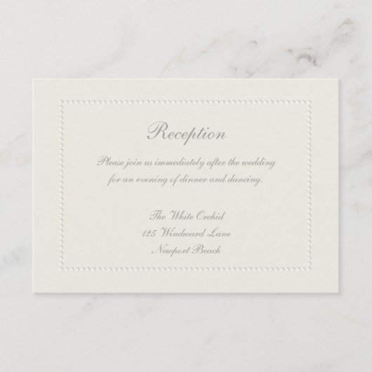 Faux Embossed Beaded Lijst Ecru Receptie Huwelijk Informatiekaartje (Voorkant)