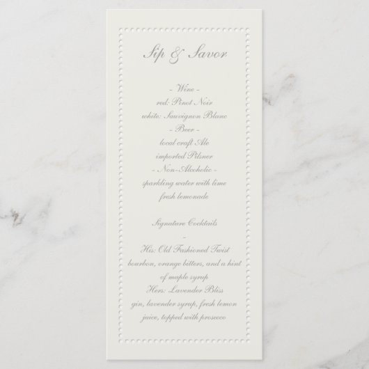 Faux Embossed Beaded Lijst Wedding Bar Menu (Voorkant)