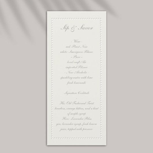 Faux Embossed Beaded Lijst Wedding Bar Menu