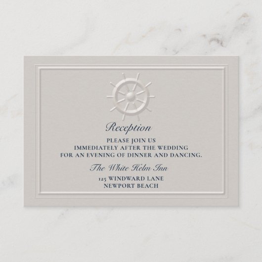 Faux Embossed Boat Helm Coastal bruiloft receptie Informatiekaartje (Voorkant)