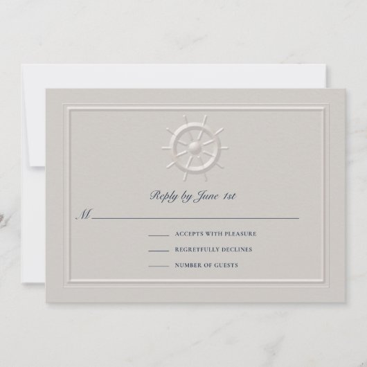 Faux Embossed Boat Helm Coastal Wedding Response (Voorkant)