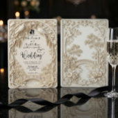 Faux Embossed Carved Cream Bas Relief Wedding Kaart