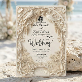Faux Embossed Carved Cream Bas Relief Wedding Kaart