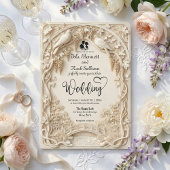 Faux Embossed Carved Cream Bas Relief Wedding Kaart
