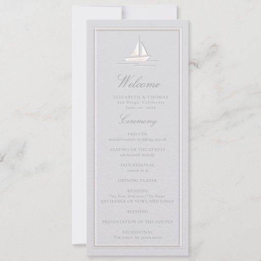 Faux Embossed Coastal Boat Formal Wedding Program (Voorkant)