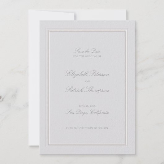 Faux Embossed Dubbele Lijst Formele bruiloft Save The Date (Voorkant)