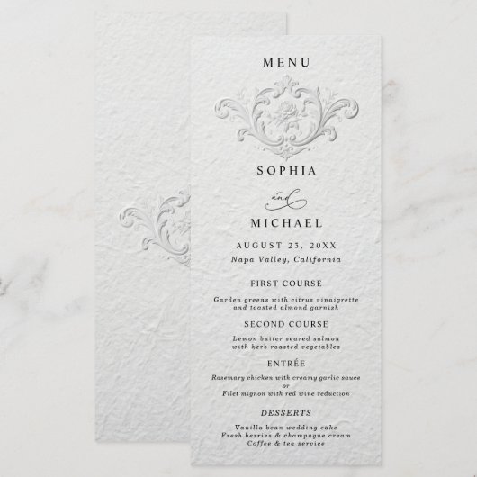 Faux Embossed Floral Wedding Flat Menu (Voorkant / Achterkant)