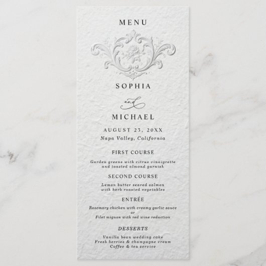 Faux Embossed Floral Wedding Flat Menu (Voorkant)