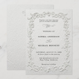 Faux Embossed Floral Wedding Invitation Kaart