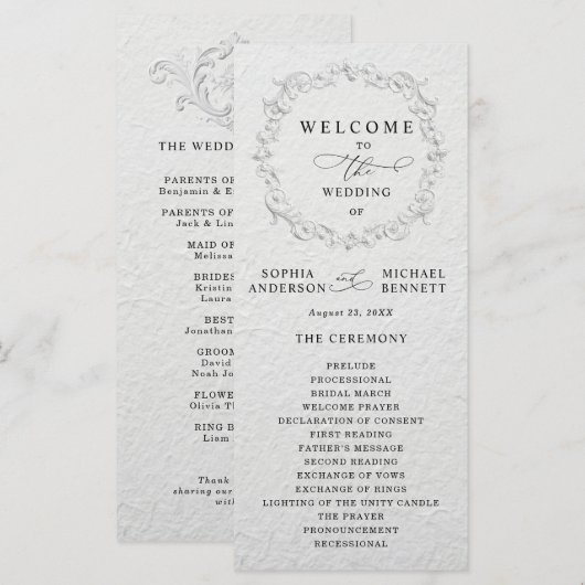 Faux Embossed Floral Wedding Program Programmakaart (Voorkant / Achterkant)