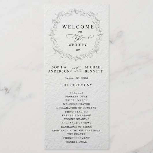 Faux Embossed Floral Wedding Program Programmakaart (Voorkant)
