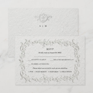 Faux Embossed Floral Wedding RSVP Card Kaartje