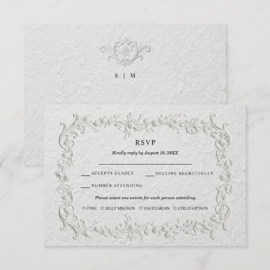 Faux Embossed Floral Wedding RSVP Card Kaartje (Voorkant / Achterkant)