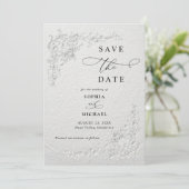 Faux Embossed Floral Wedding Save the Date  I Kaart (Staand voorkant)