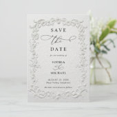 Faux Embossed Floral Wedding Save the Date  I Kaart (Staand voorkant)