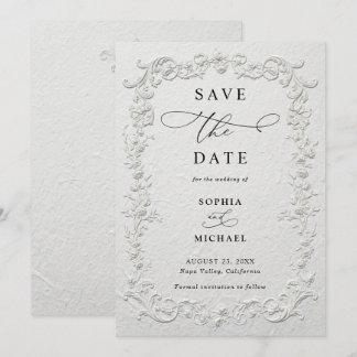 Faux Embossed Floral Wedding Save the Date  I Kaart