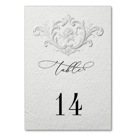 Faux Embossed Floral Wedding Table Numbers Kaart (Voorkant)