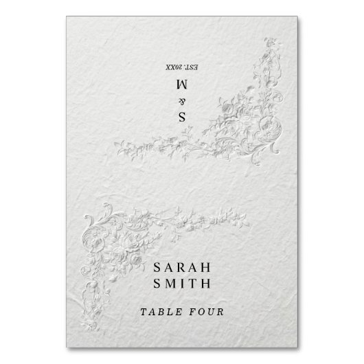 Faux Embossed Floral Wedding Table Place Card Kaart (Voorkant)