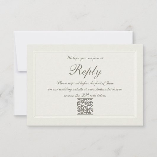 Faux Embossed formele elegante QR bruiloft reactie (Voorkant)