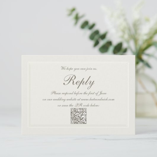 Faux Embossed formele elegante QR bruiloft reactie (Staand voorkant)