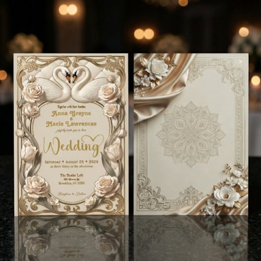 Faux Embossed Gold Regal Fairytale Wedding Kaart