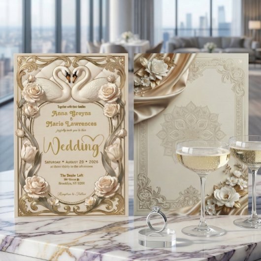Faux Embossed Gold Regal Fairytale Wedding Kaart