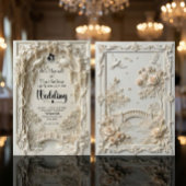 Faux Embossed Ivory Floral Scenic Relief Wedding Kaart