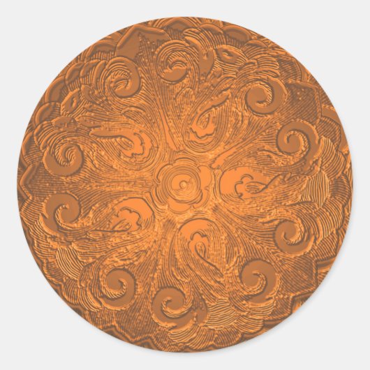 Faux Embossed Kijk , Oranje Ronde Sticker (Voorkant)