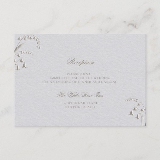 Faux Embossed Lily Valley formele receptie bruilof Informatiekaartje (Voorkant)