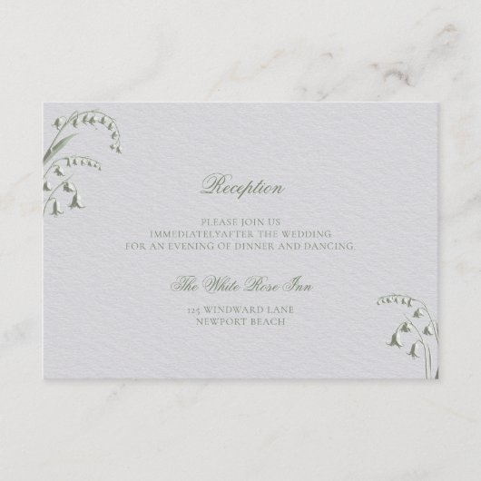 Faux Embossed Lily Valley Groene Receptie Trouwen Informatiekaartje (Voorkant)