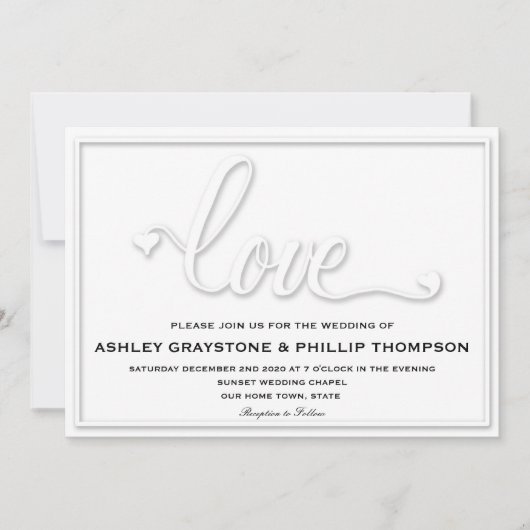 Faux Embossed Love Huwelijksuitnodiging Kaart (Voorkant)