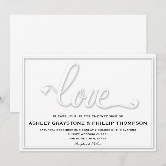 Faux Embossed Love Huwelijksuitnodiging Kaart (Voorkant / Achterkant)