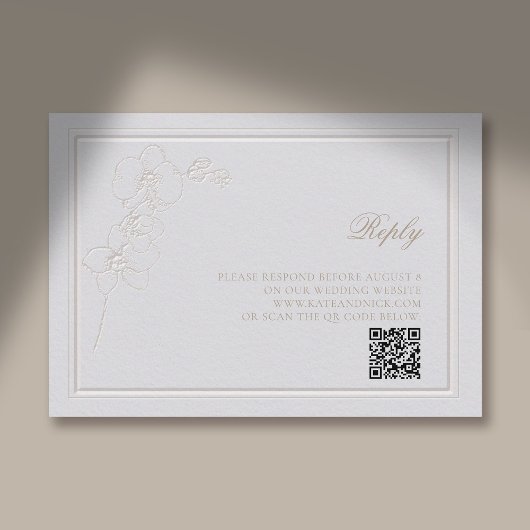 Faux Embossed Orchidee Lijst Ivoor Beantwoorden Hu RSVP Kaartje