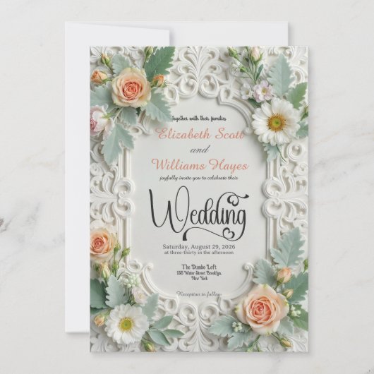 Faux Embossed Ornate Rococo Formal Wedding Kaart (Voorkant)