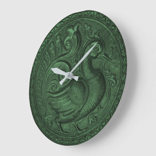 Faux Embossed Peacock Emerald Green Grote Klok (Hoek)