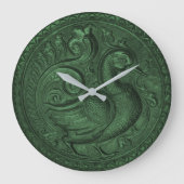 Faux Embossed Peacock Emerald Green Grote Klok (Voorkant)