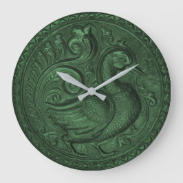 Faux Embossed Peacock Emerald Green Grote Klok