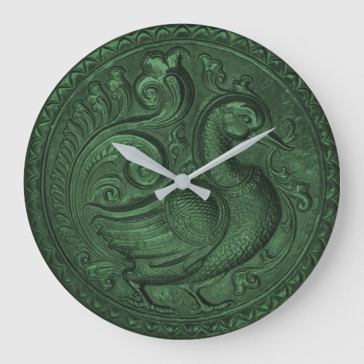 Faux Embossed Peacock Emerald Green Grote Klok (Voorkant)