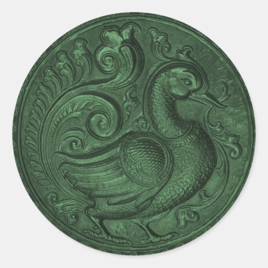 Faux Embossed Peacock Emerald Green Ronde Sticker (Voorkant)