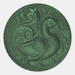 Faux Embossed Peacock Emerald Green Ronde Sticker