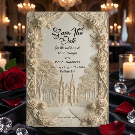 Faux Embossed Relief Ivory Baroque Stone Save The Date