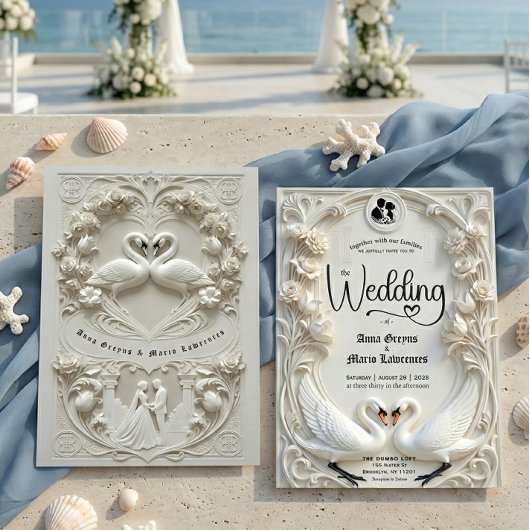 Faux Embossed Relief Sculpted Swans Wedding  Kaart