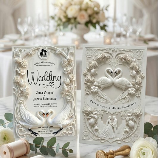 Faux Embossed Relief Sculpted Swans Wedding  Kaart