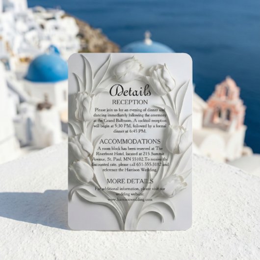 Faux Embossed Relief Sculpted White Tulip Informatiekaartje