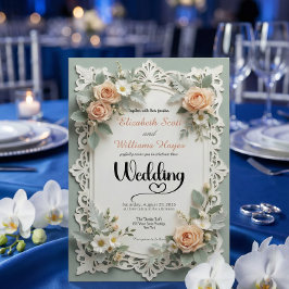 Faux Embossed Romantic Floral Summer Wedding Kaart