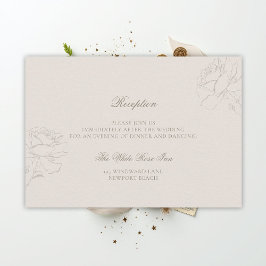 Faux Embossed Roses Ecru Classic Reception Wedding Informatiekaartje