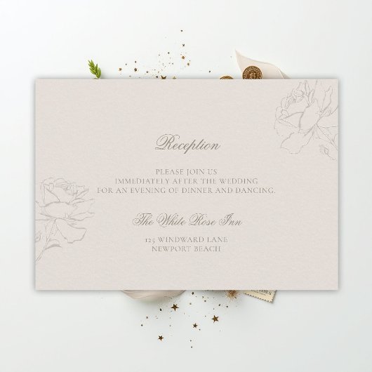 Faux Embossed Roses Ecru Classic Reception Wedding Informatiekaartje