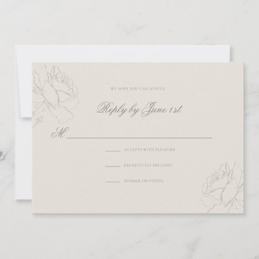 Faux Embossed Roses Ecru Classic Wedding Response (Voorkant)