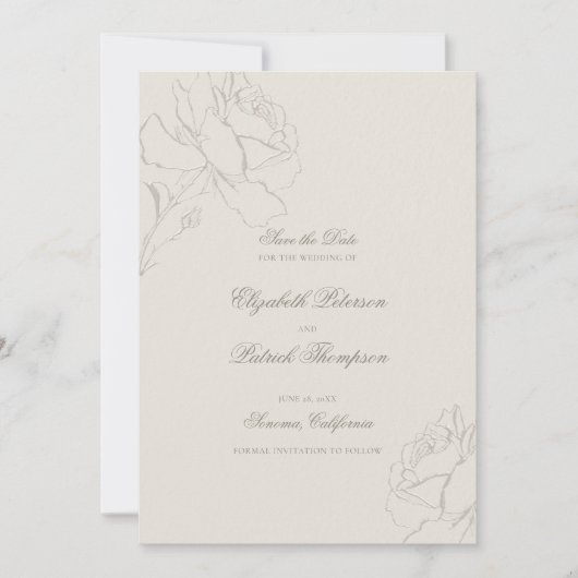 Faux Embossed Roses Ecru Formal Classic Wedding Save The Date (Voorkant)